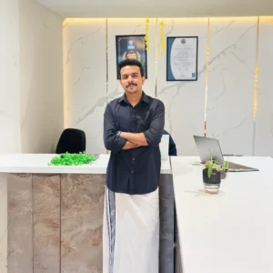 Professional portrait of Adhil Noushad, creative director and best graphic designer in Kerala