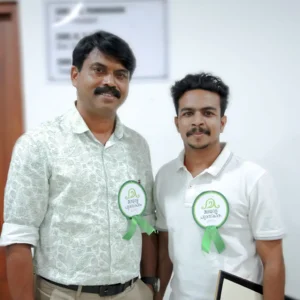 Adhil Noushad with Malayalam actor Sibi Thomas, portfolio of best graphic designer in Kerala