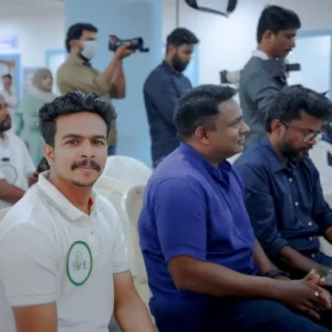 Adhil Noushad with Malayalam music director Rahul Raj, best graphic designer in Kerala
