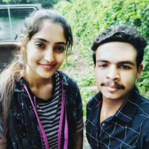 Adhil Noushad with Malayalam actress Reba John, Bigil film fame, best graphic designer in Kerala